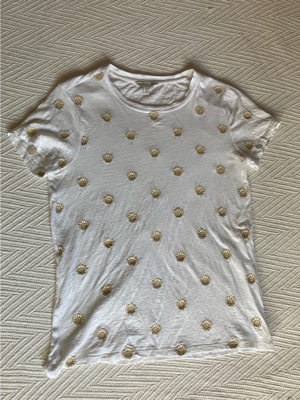 Embroidered 🌞 Lucky Brand 100% Cotton White Crew Neck T-Shirt size SP